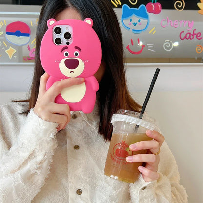 3D Strawberry Bear Silicone Phone Case For iPhone