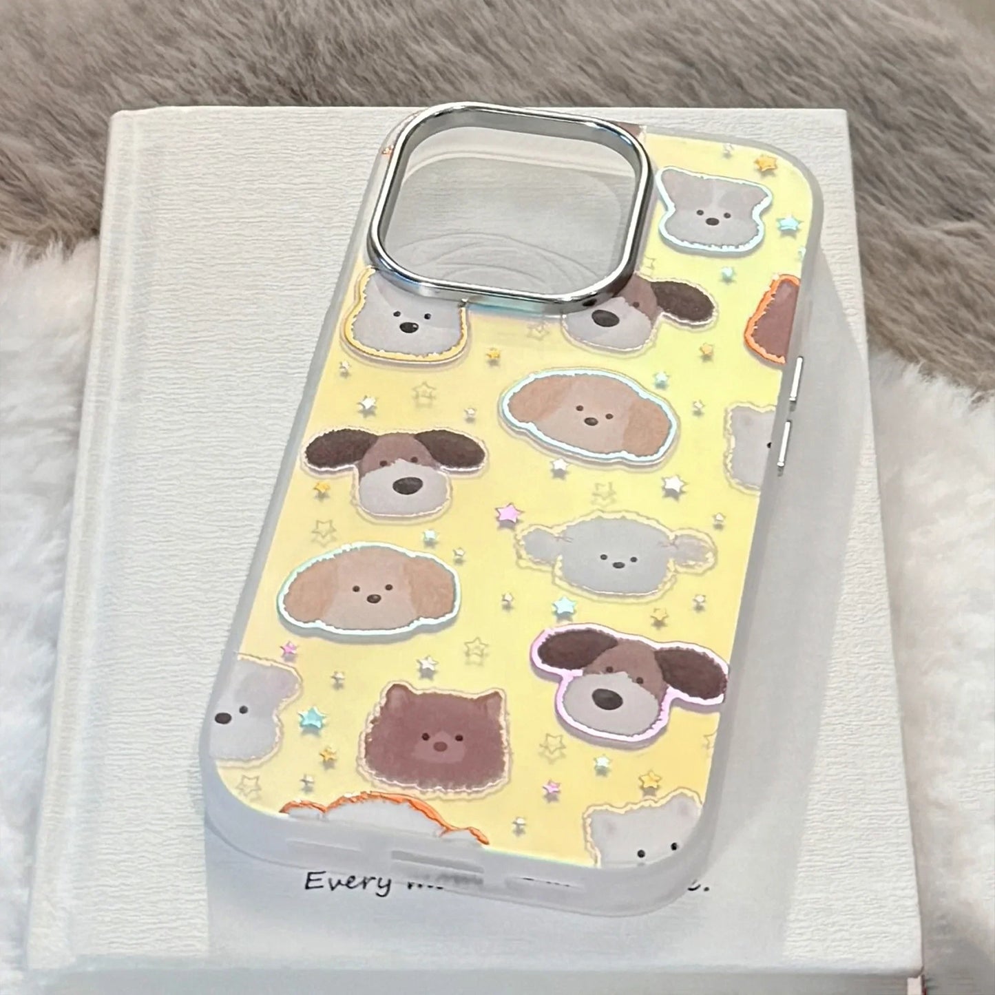 Korean Cartoon Puppy Stars Laser Plating Phone Case for iPhone