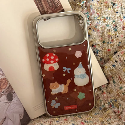 Korean Cartoon Christmas Snowman House Drop Glue Plating Phone Case For iPhone