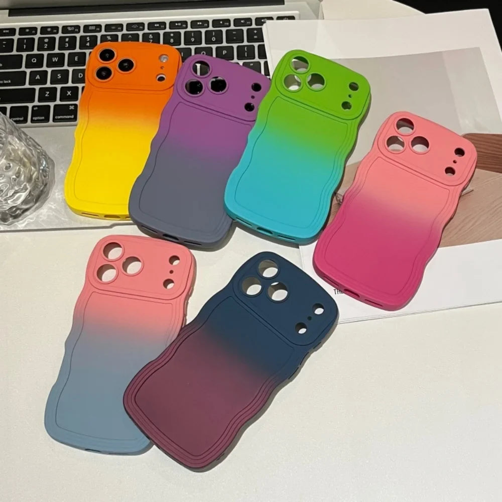 Soft Silicone Gradient Color Wave Phone Case For iPhone