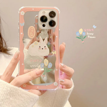 Cute Cartoon Rabbit Makeup Mirror Phone Case For iPhone