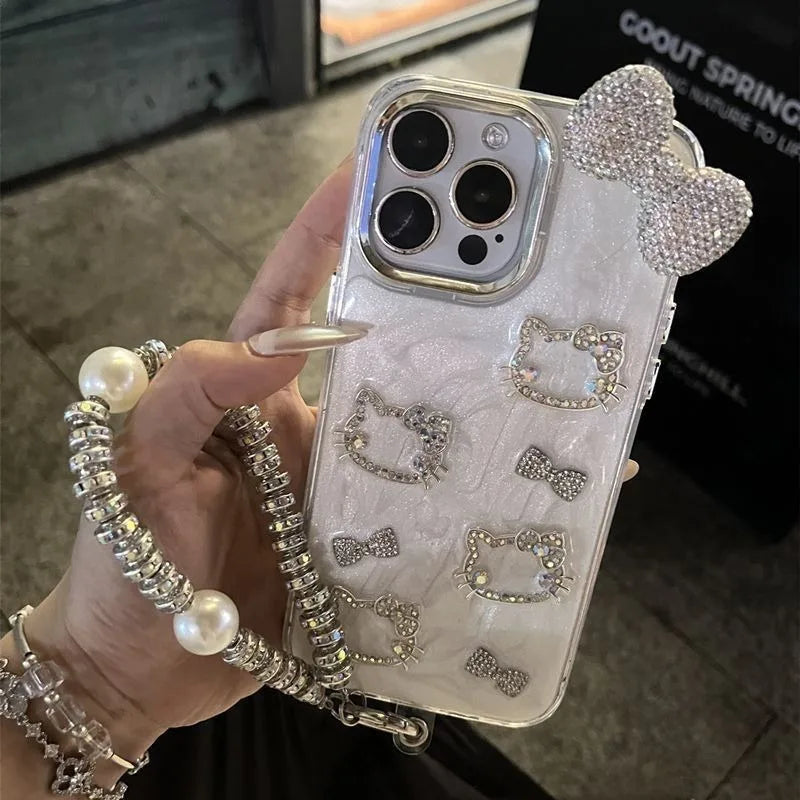 Hello Kitty Anime Diamond Three-dimensional Chain Phone Case For iPhone
