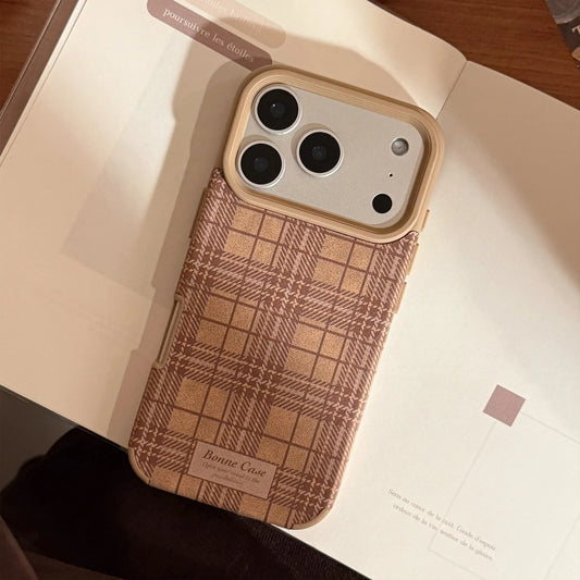 Korean Grid Pattern Leather Texture Phone Case For iPhone