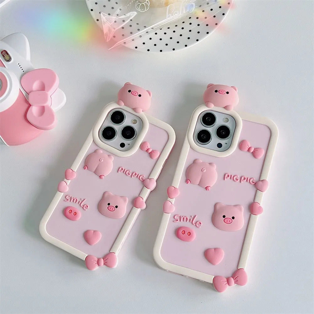 3D Cartoon Stereoscopic Love Pig Phone Case