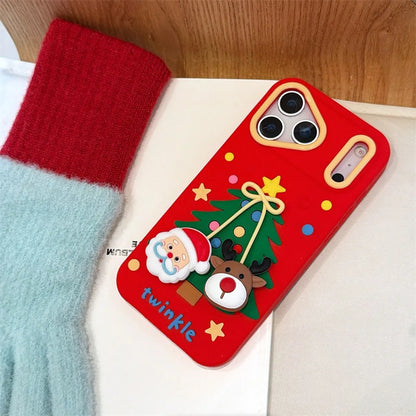 Cartoon Santa Claus Elk Bow Pendant Christmas Tree Silicone Soft Phone Case For iPhone