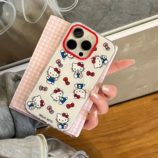Cute Cartoon Sanrio Hello Kitty Magnetic Grip Tok Holder Magsafe Wireless Charge Phone Case