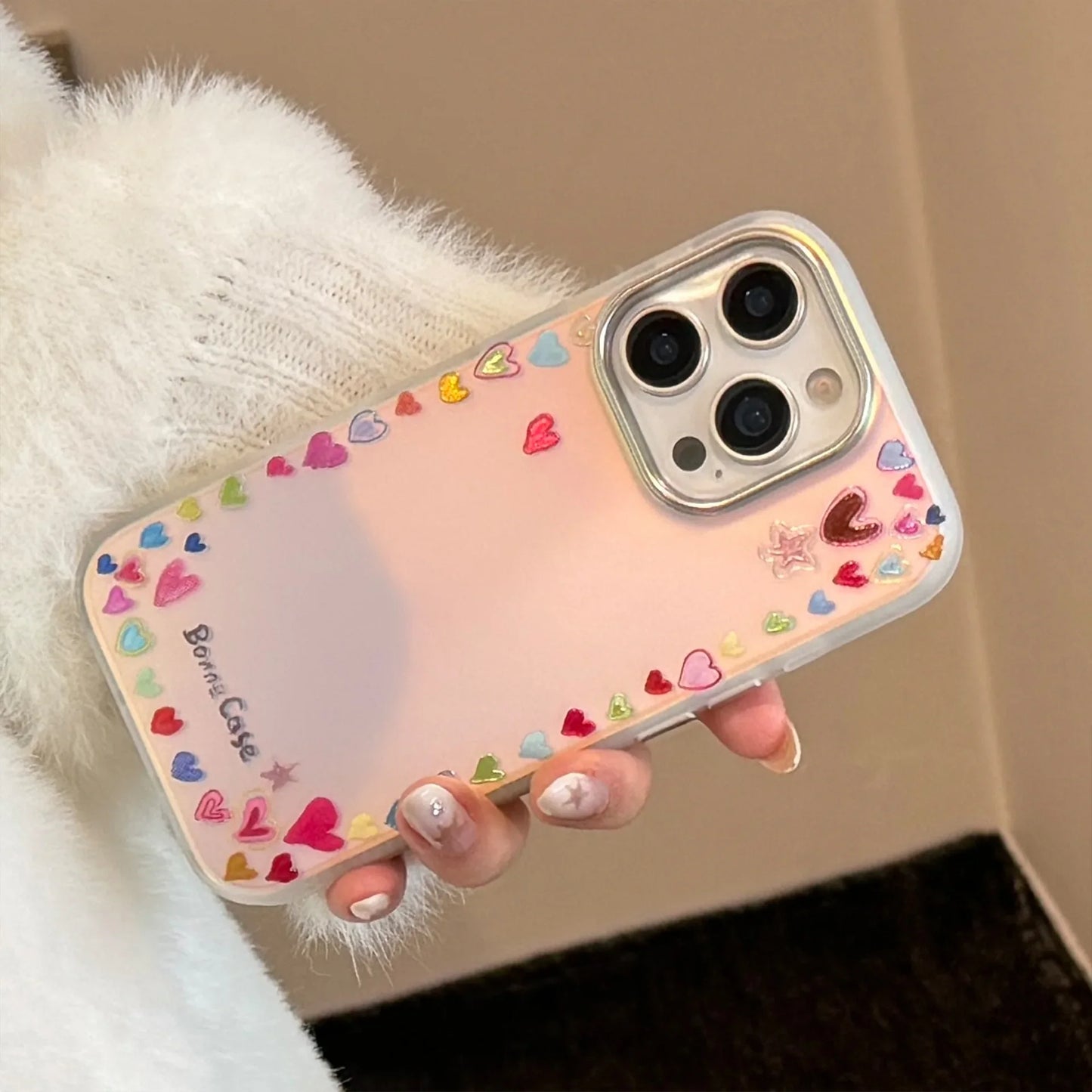 Korean Gilding Colorful Love Heart Laser Phone Case For iPhone