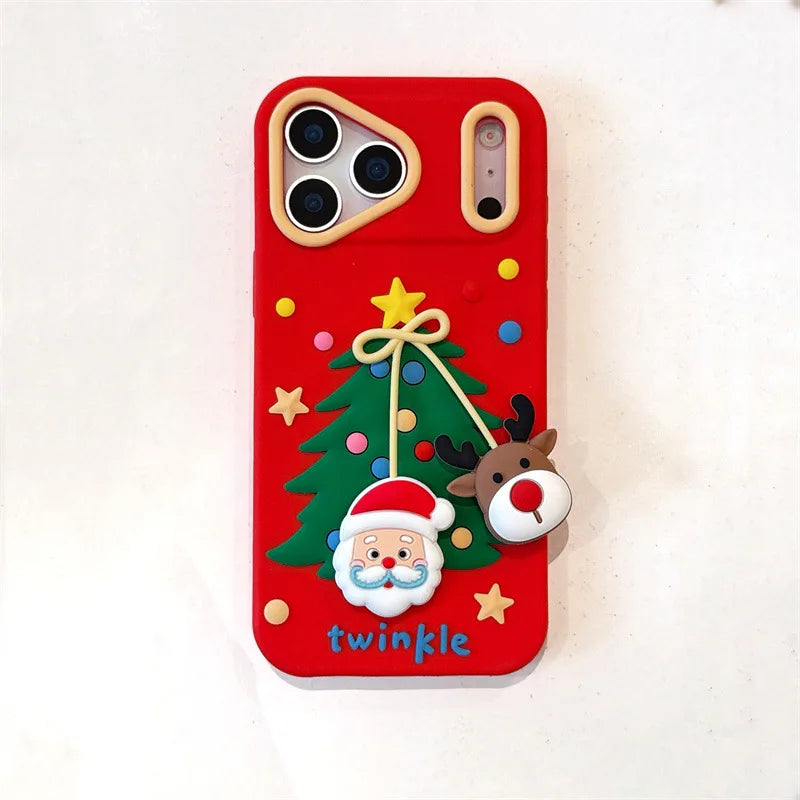 Cartoon Santa Claus Elk Bow Pendant Christmas Tree Silicone Soft Phone Case For iPhone