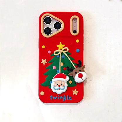 Cartoon Santa Claus Elk Bow Pendant Christmas Tree Silicone Soft Phone Case For iPhone