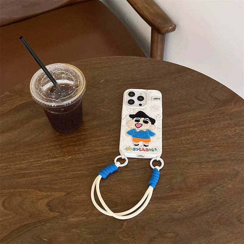 Cute Crayon Shin-chan Embroidered Leather Texture Phone Case For iPhone