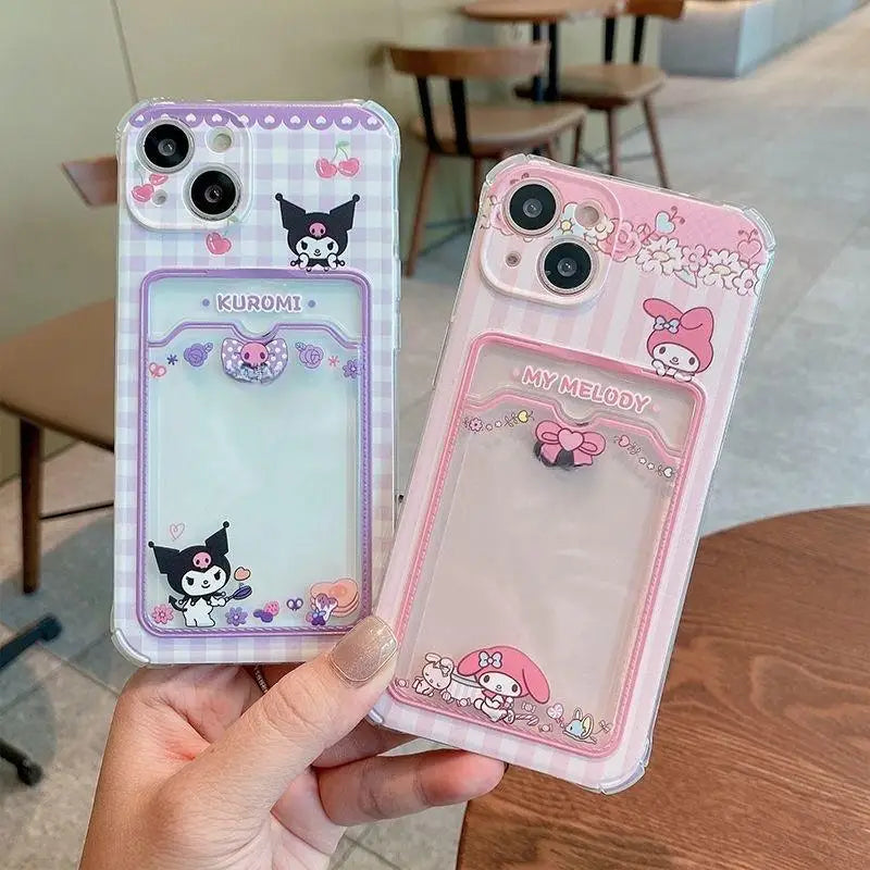 Kuromi Melody Card Holder Slot Bag Soft Silicone Phone Case For iPhone