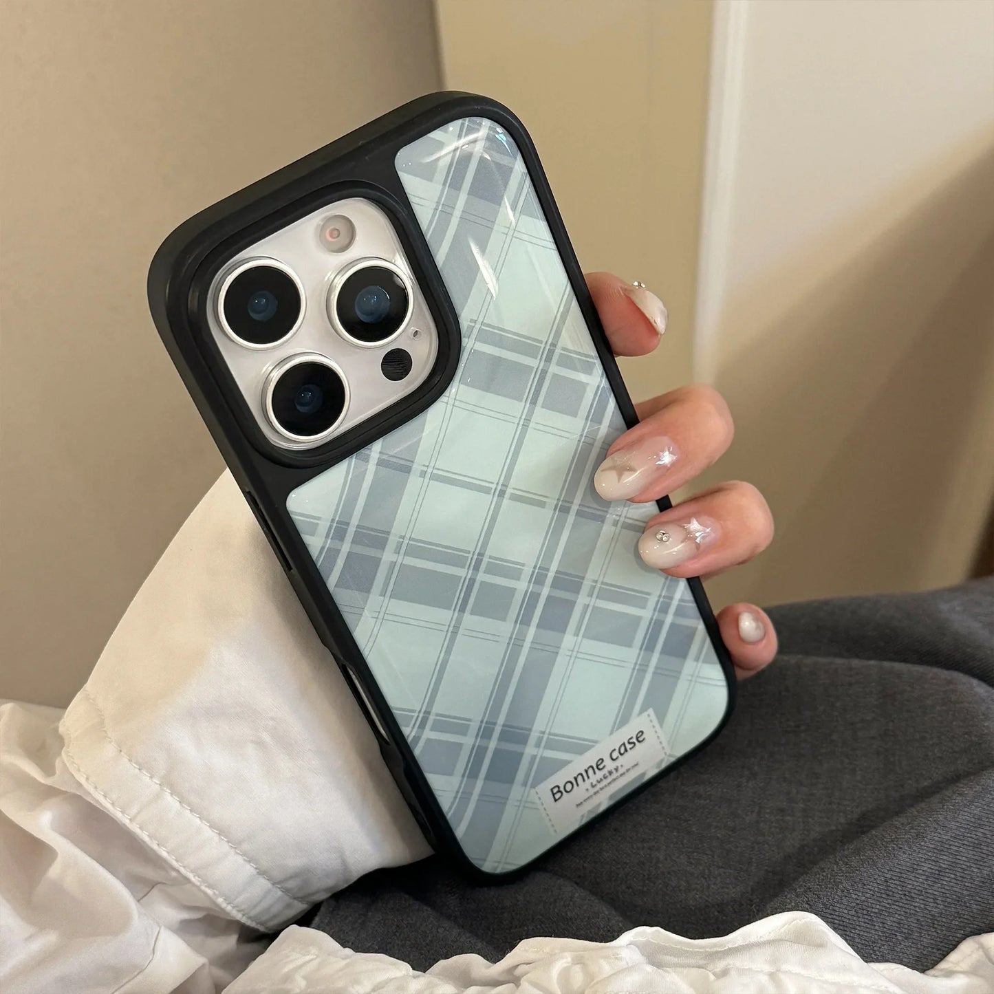 Korean Geometric Checkered Drop Glue Phone Case For iPhone