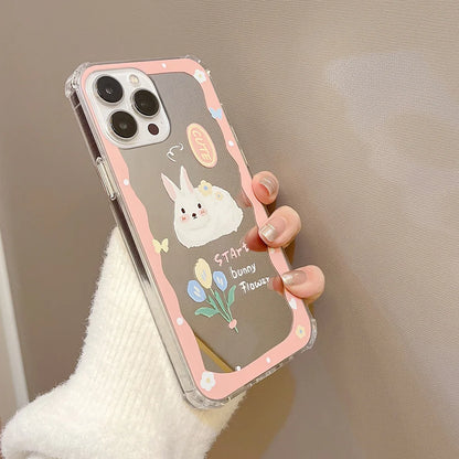 Cute Cartoon Rabbit Makeup Mirror Phone Case For iPhone