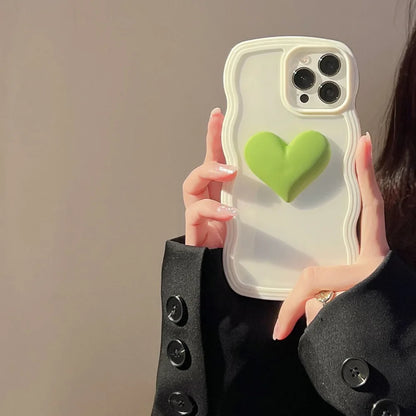 Fashion Transparent Curly Wave 3D Love Heart Phone Case For iPhone