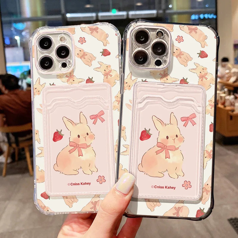 Lovely Cartoon Dog Rabbit Card Slot Phone Case For iPhone