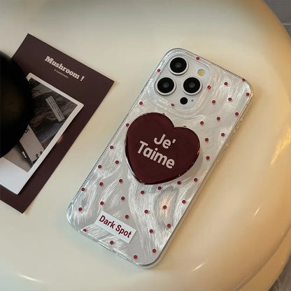 Black Red Heart Grip Tok Stand Holder Dazzling Laser Phone Case For iPhone