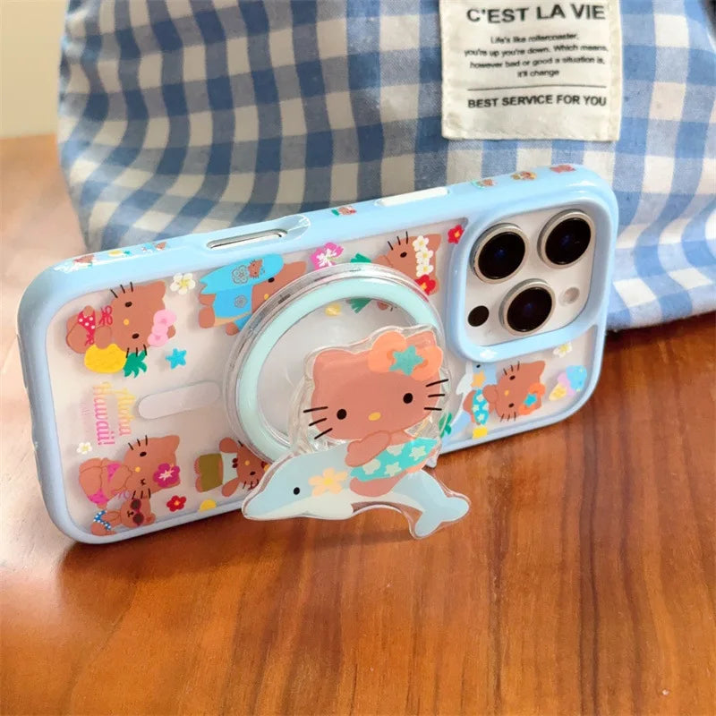 Sanrio Hello Kitty Bikini Surf Dolphin Clear Phone Case For Magsafe iPhone