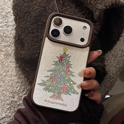 Korean Bowknot Christmas Tree Pattern Leather Texture Phone Case For iPhone
