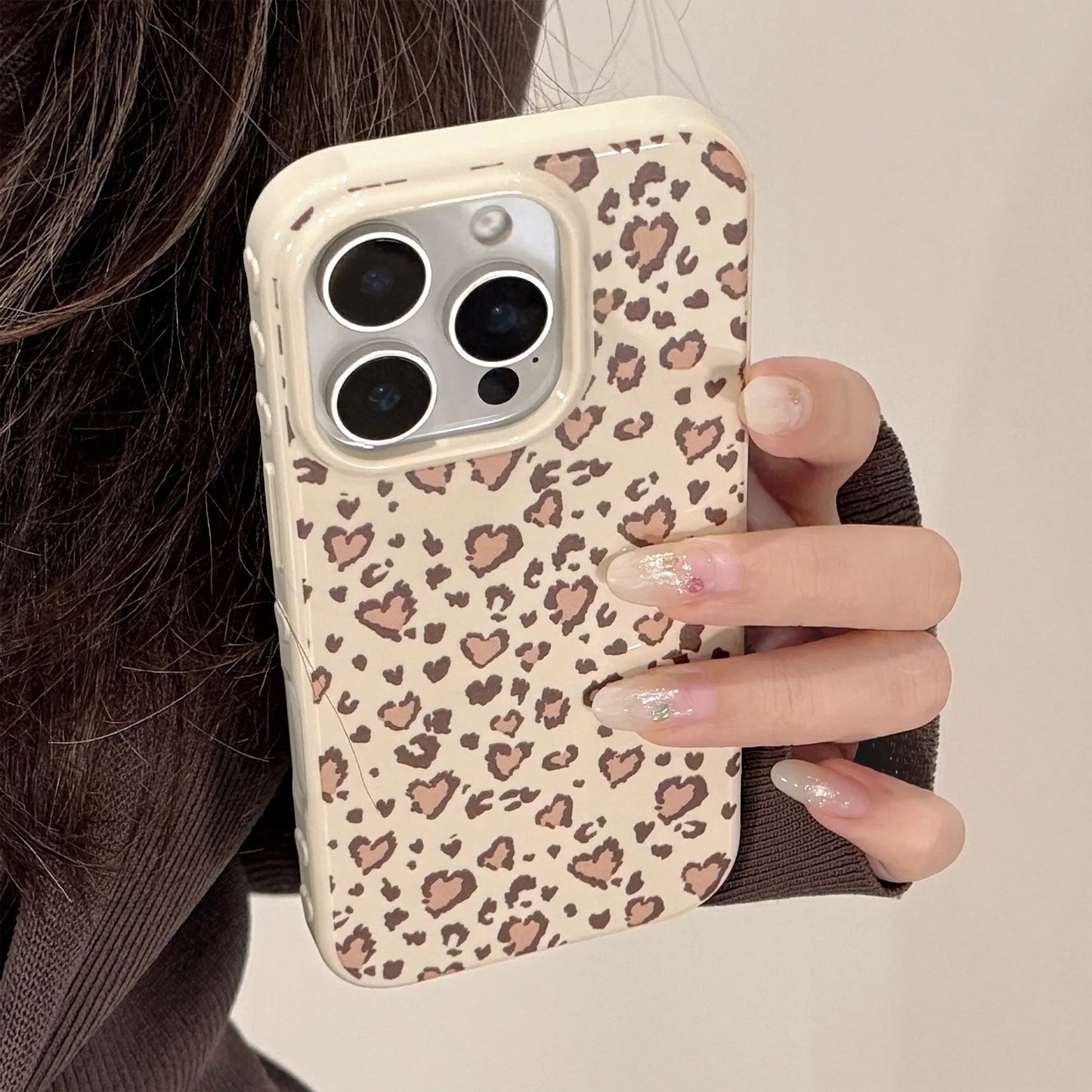 Stylish Retro Leopard Print Love Heart Soft Phone Case For iPhone