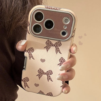 Korean Cute Leopard Print Bowknot Leather Texture Phone Case For iPhone