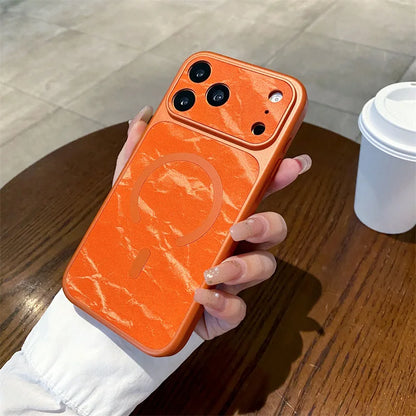 Luxury Solid Colors Large Window Leather Texture Magnetic Phone Case For iPhone