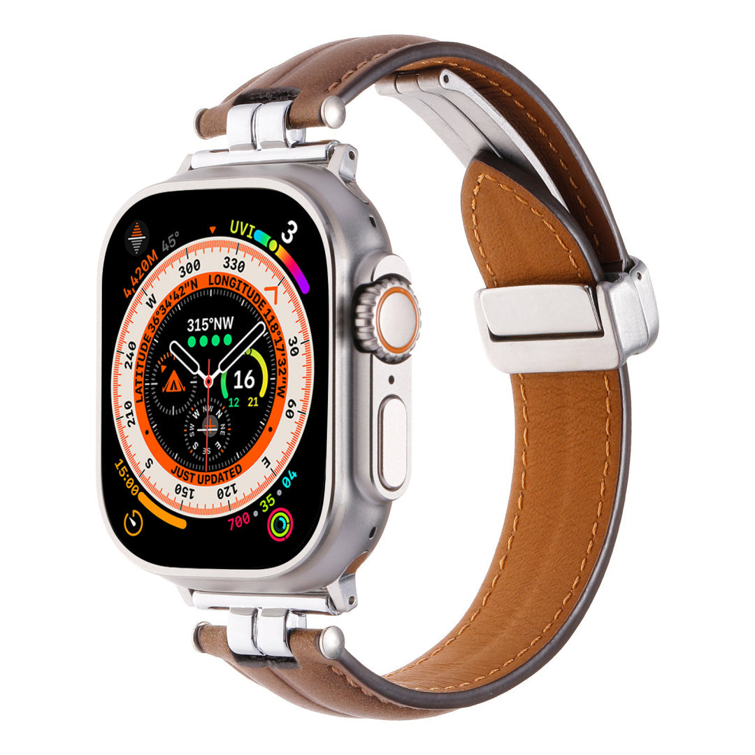 Professional Magnetic Leather Band for Apple Watch - Adjustable Stainless Steel Buckle, Stylish for Men & Women
