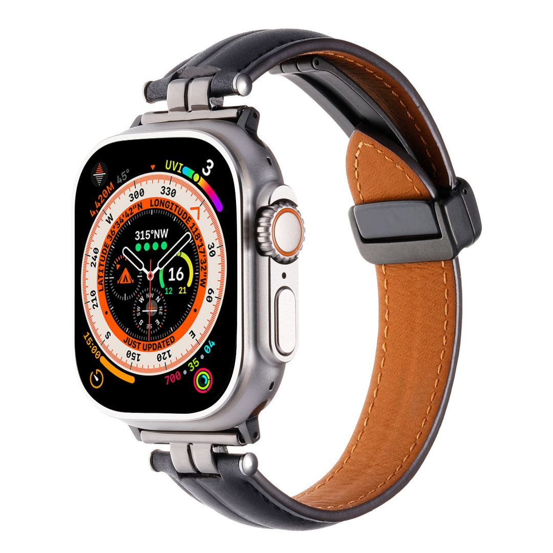 Professional Magnetic Leather Band for Apple Watch - Adjustable Stainless Steel Buckle, Stylish for Men & Women