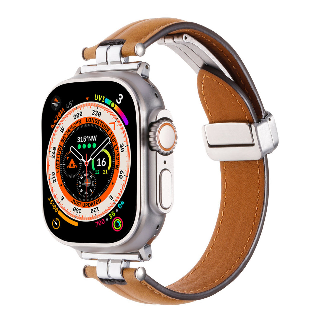 Professional Magnetic Leather Band for Apple Watch - Adjustable Stainless Steel Buckle, Stylish for Men & Women