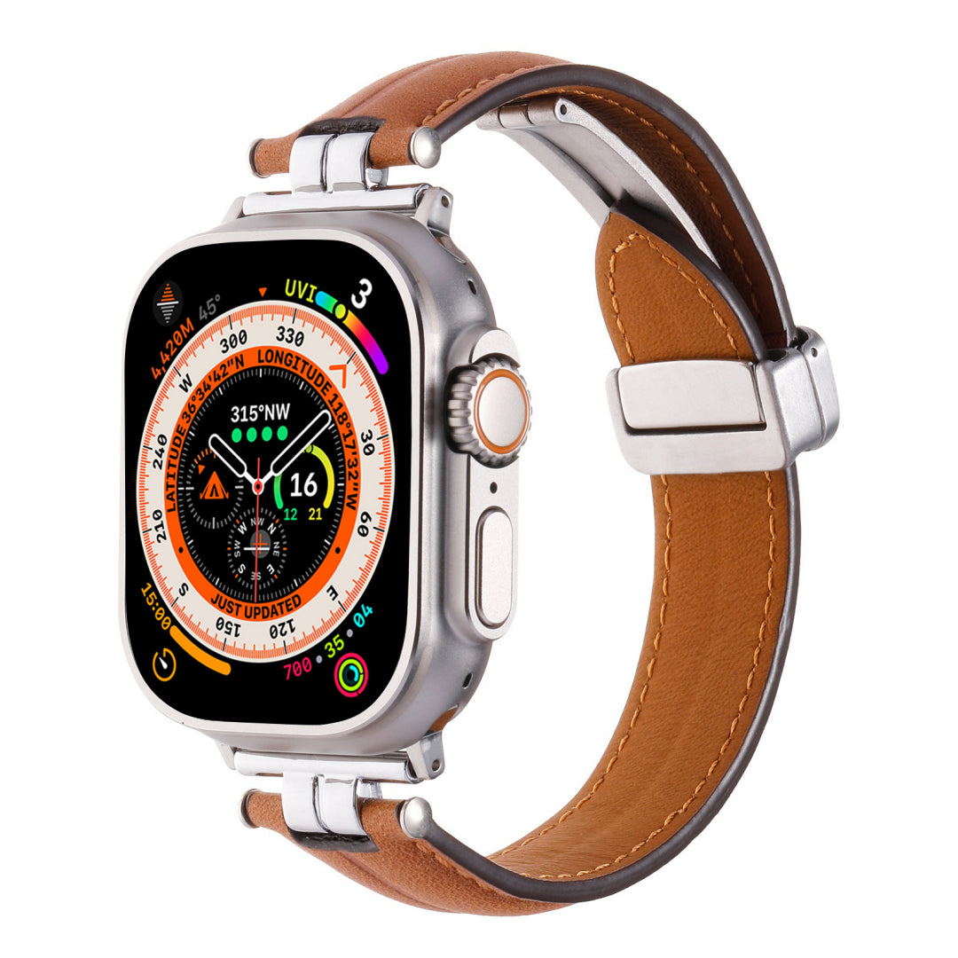 Professional Magnetic Leather Band for Apple Watch - Adjustable Stainless Steel Buckle, Stylish for Men & Women