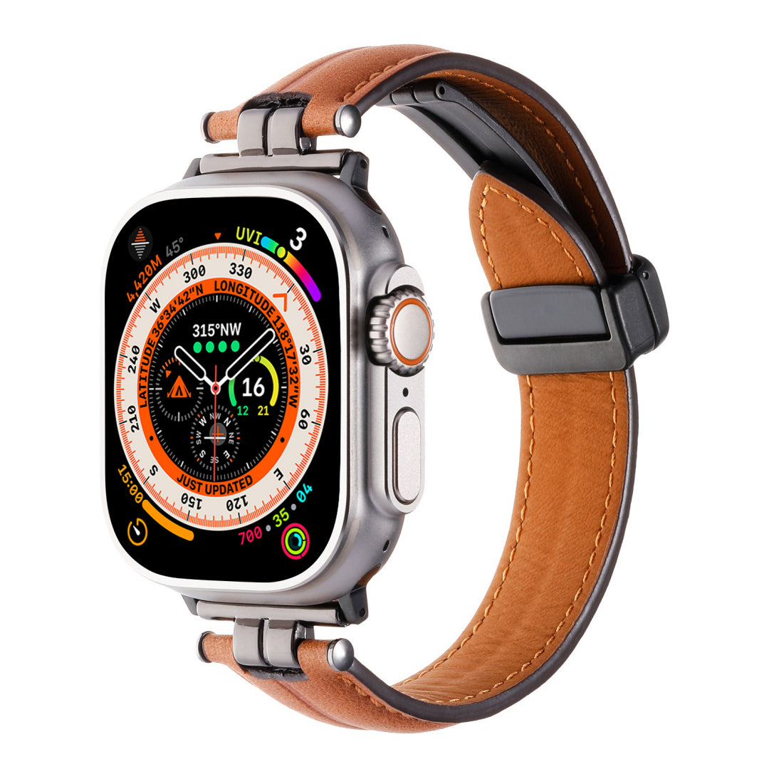 Professional Magnetic Leather Band for Apple Watch - Adjustable Stainless Steel Buckle, Stylish for Men & Women