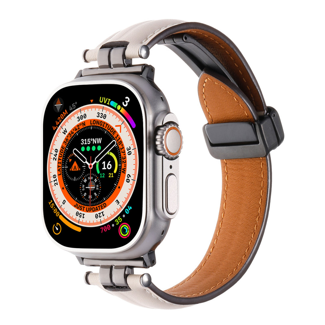 Professional Magnetic Leather Band for Apple Watch - Adjustable Stainless Steel Buckle, Stylish for Men & Women