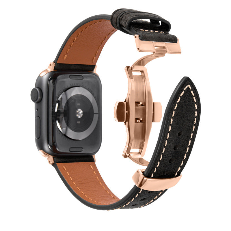 Luxury Leather Butterfly Buckle Band for Apple Watch