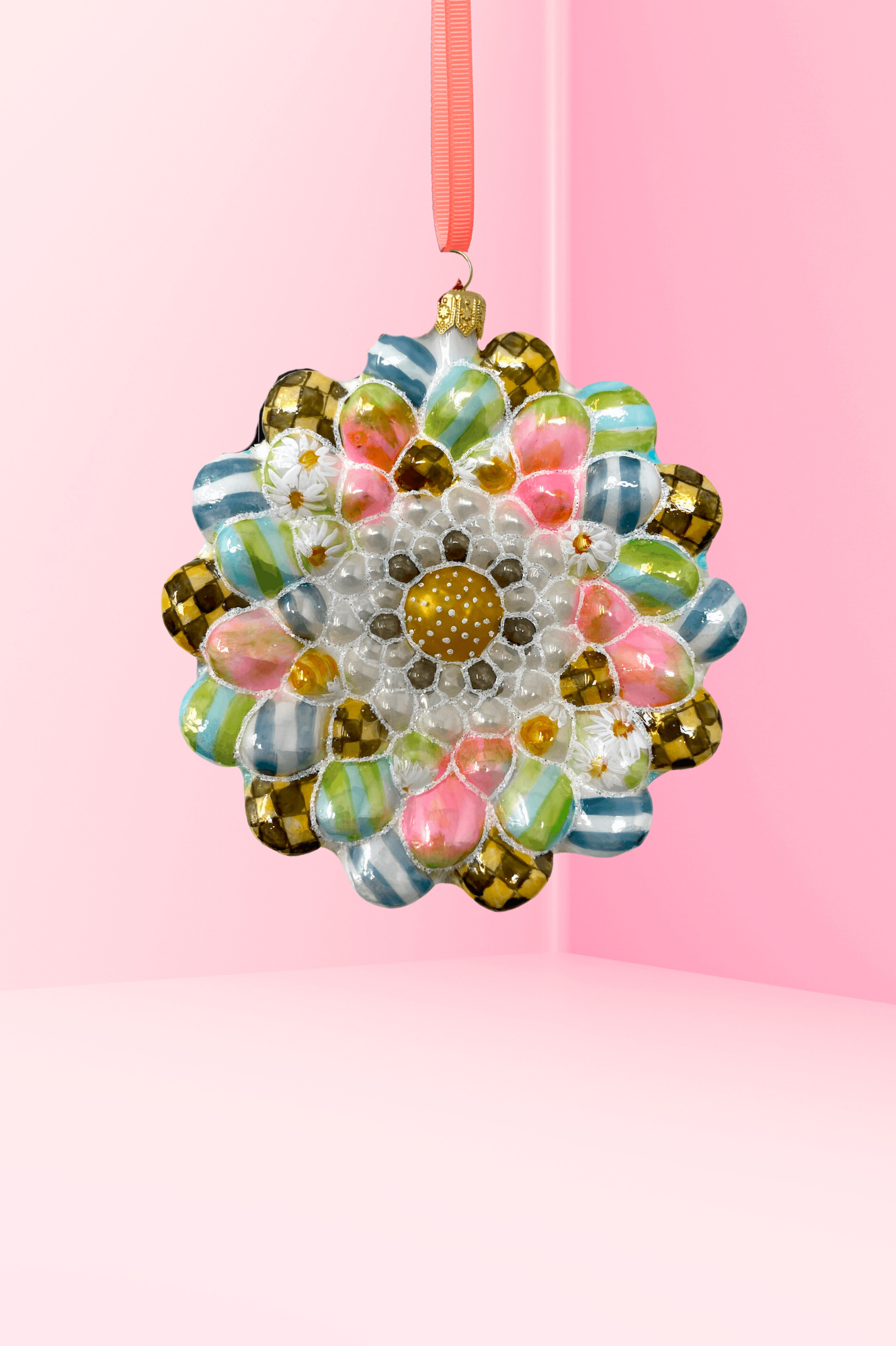 Spring Daisy Holiday Glass Ornament