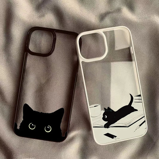 Cute Black Cat Pattern Hard Clear Phone Case