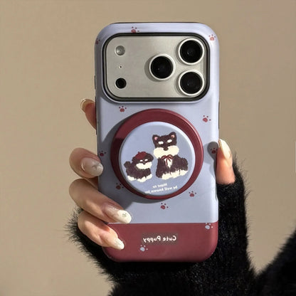 Korean Cartoon Puppy Magnetic Bracket Phone Case For iPhone