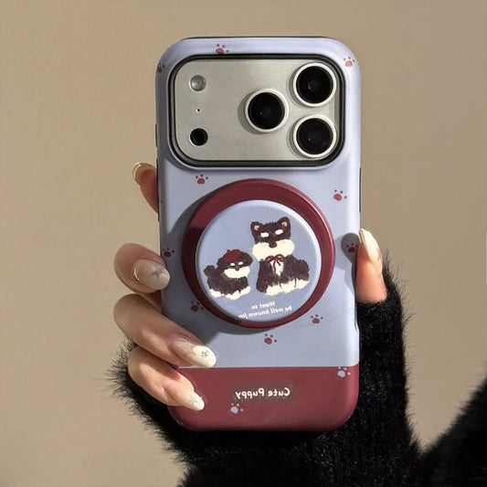 Korean Cartoon Puppy Magnetic Bracket Phone Case For iPhone
