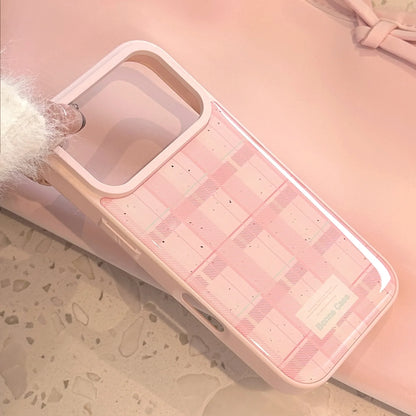 Korean Splash-ink Pink Grid Pattern Drop Glue Phone Case For iPhone