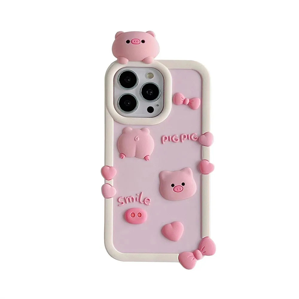 3D Cartoon Stereoscopic Love Pig Phone Case