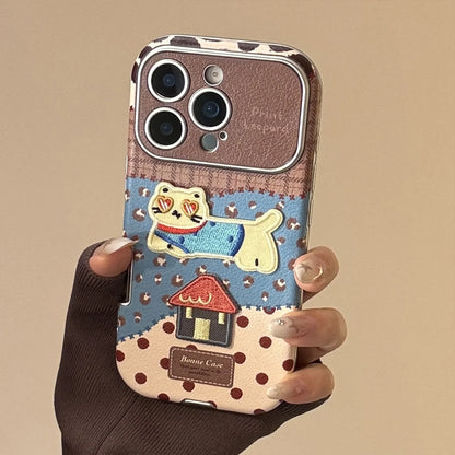 Korean Leopard Print 3D Cartoon Kitten House Leather Texture Phone Case For iPhone