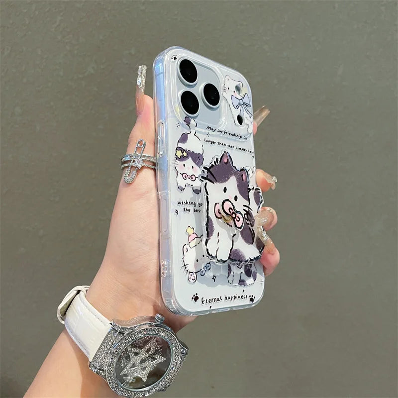 Korean Cute Cartoon Cat Phone Case For iPhone