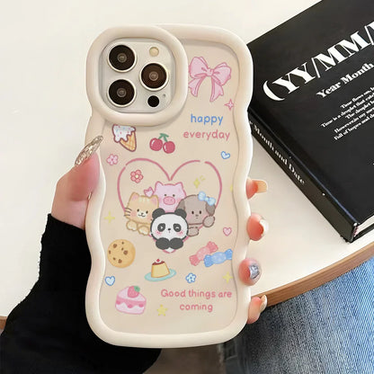 Soft Flower Cute Cat Shockproof Curly Wave Cover Phone Case