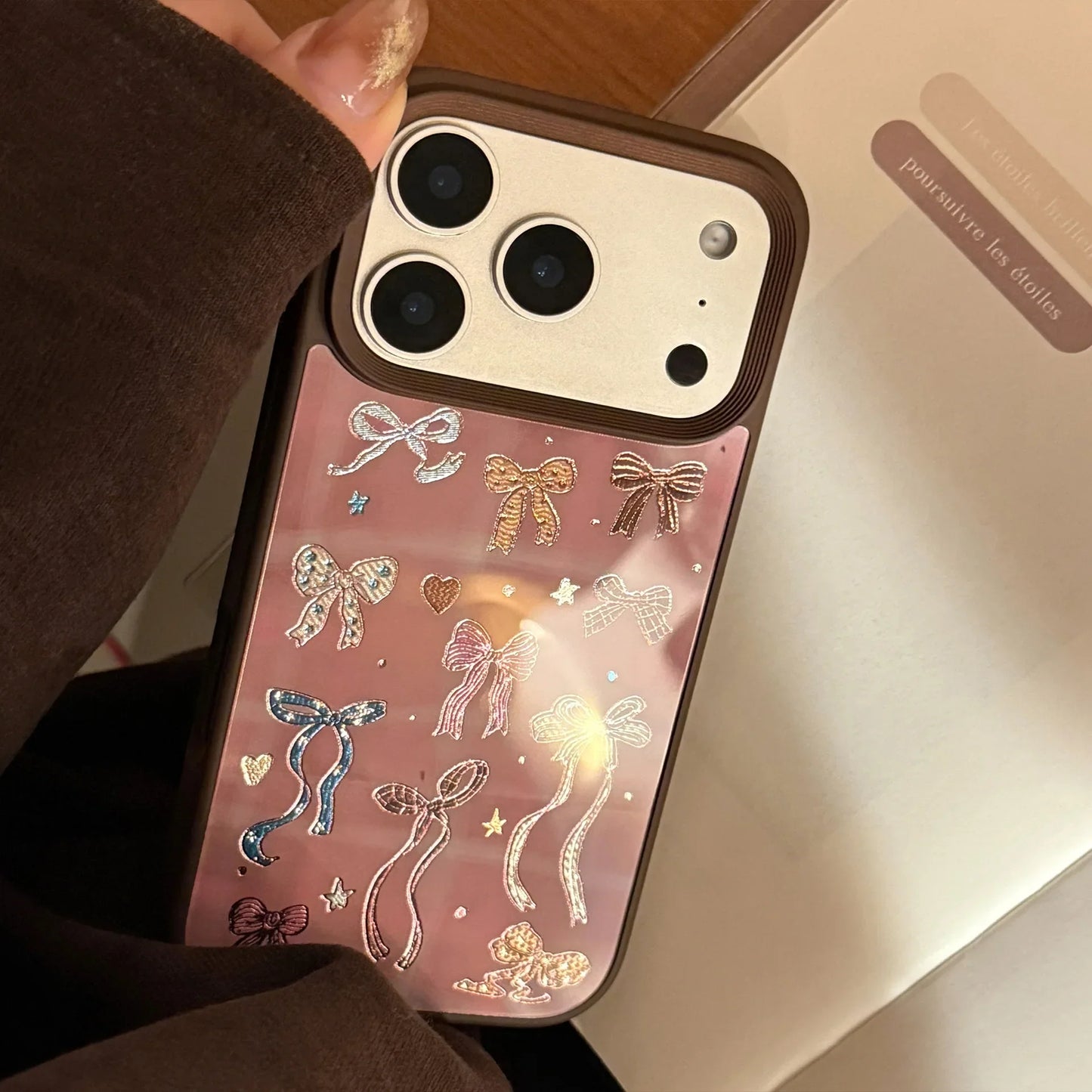 Korean Brown Colorful Bownot Pattern Phone Case For iPhone