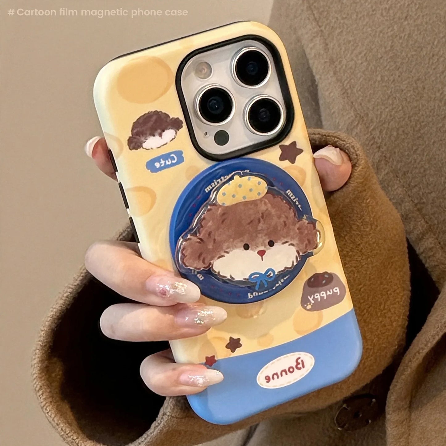 Korean Cartoon Puppy Magnetic Stand Holder Phone Case For iPhone