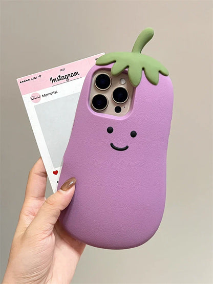 Kawaii Happy Eggplant Case Soft Silicone Phone Case