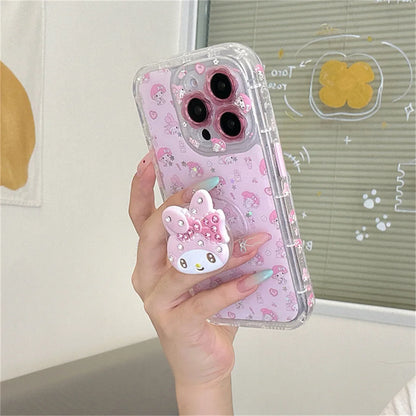 Cute Cartoon Pink Diamond Melody Magnetic Stand Case For iPhone