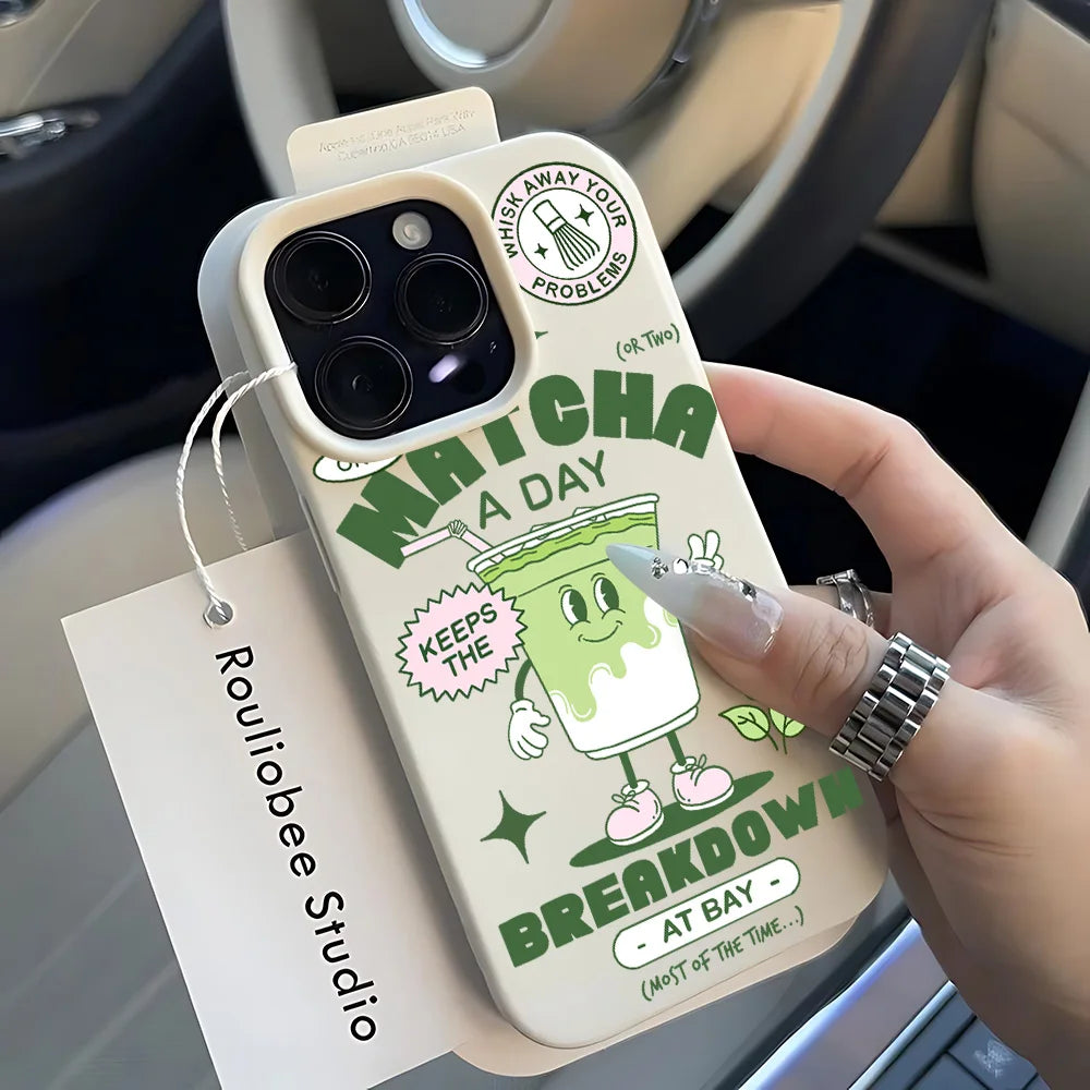 Matcha Milk Tea Lichee Leather Pattern Phone Case For iPhone
