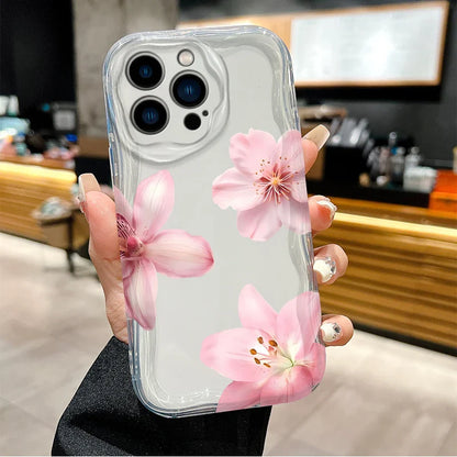 Lily Flower Print Clear Wave Phone Case For iPhone