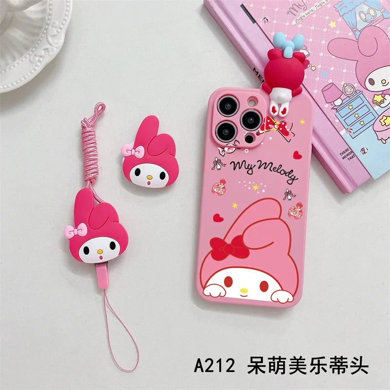 3D Cute Cartoon Melody Phone Case With Bracket Lanyard For iPhone
