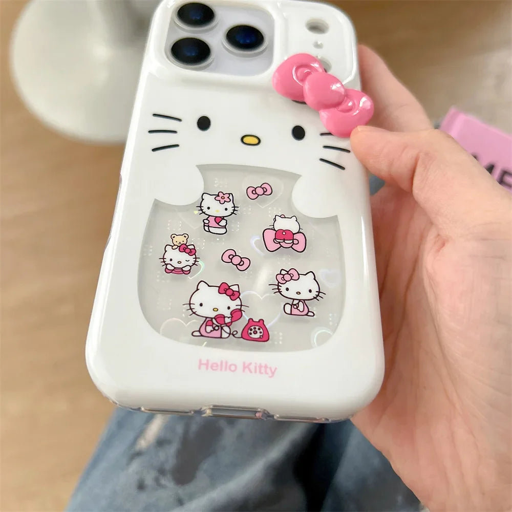 Glitter Laser Love Heart Hello Kitty Phone Case For iPhone