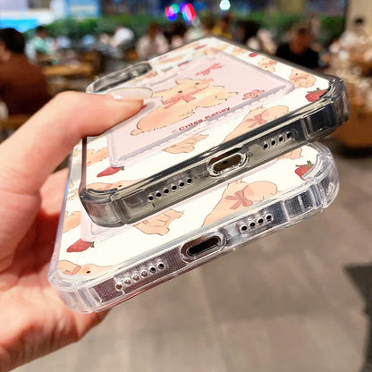 Cute Strawberry Rabbit Card Bag Phone Case